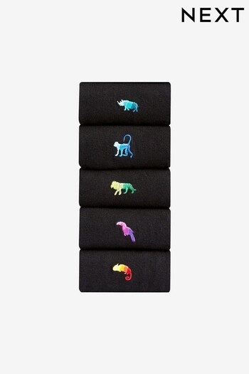 Black Ombre Animal 5 Pack Embroidered Socks (579885) | £14