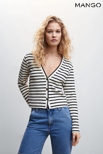 Mango Cream Striped Cardigan With Buttons (580065) | £26