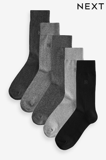 Grey 5 Pack Embroidered Lasting Fresh Socks (580070) | £14