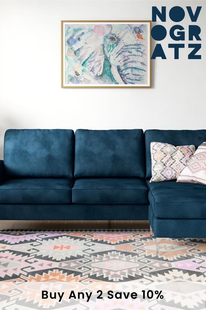 Novogratz Blue Chapman Velvet Sectional Sofa (580382) | £600