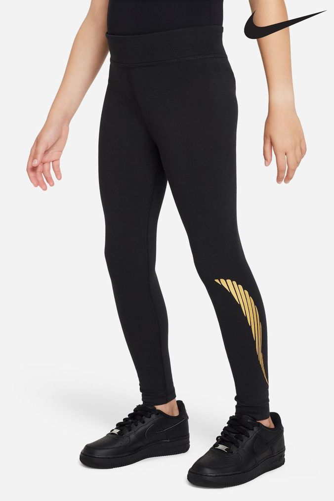 Black nike leggings sales with gold logo