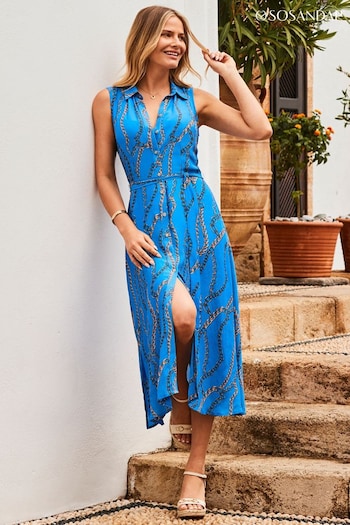 Sosandar Blue Chain Print Sleeveless Wmns Shirt Dress (580662) | £75