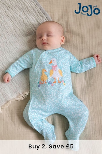 JoJo Maman Bébé Blue Duck Appliqué Zip Cotton Baby Sleepsuit (580899) | £21