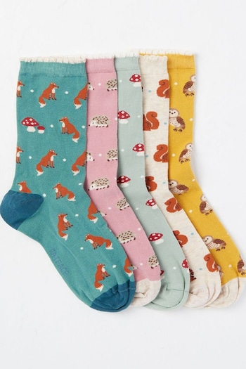 FatFace Blue Woodland Animal Socks 5 Pack (581146) | £20