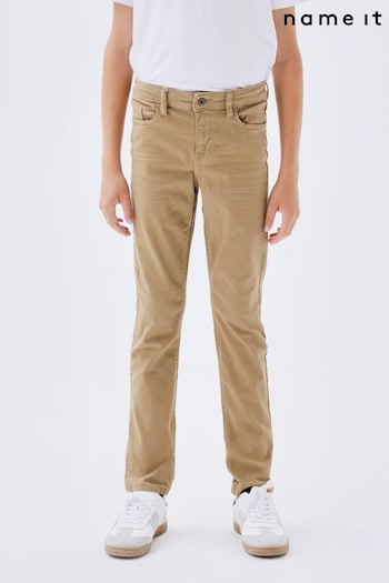 Name It Brown Slim Fit Cotton Twill Chino Trousers With Adjustable Waist (581162) | £22