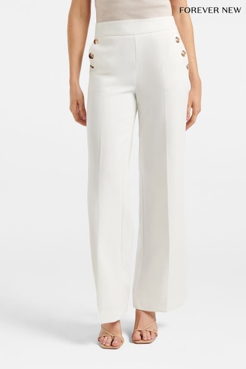 Forever New White Megan Button Wide Leg Trousers Says (581200) | £70