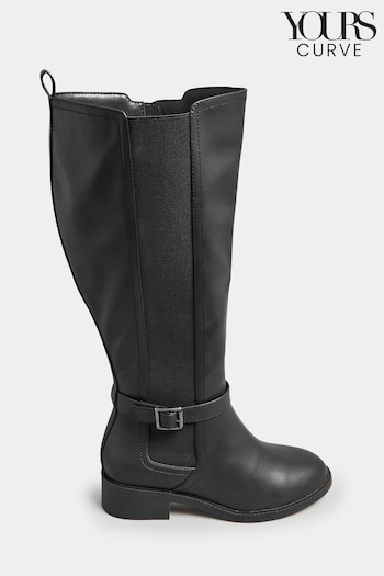 Yours Curve Black Extra Wide Fit Extra-Wide Fit Metal Strap Knee Boots (581204) | £55