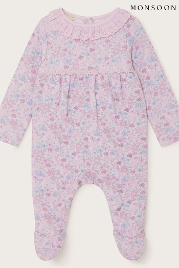 Monsoon Pink Newborn Ditsy Quilted Sleepsuit (581207) | £25