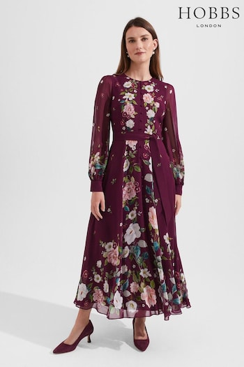 Hobbs Purple Maribella Silk Dress (581245) | £349