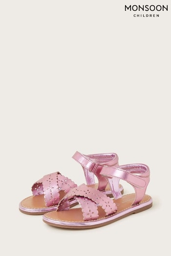 Monsoon Pink Leather Cutwork plan Sandals (581249) | £23 - £25