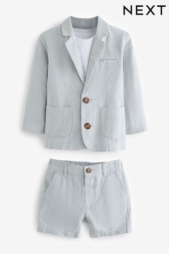 Pale Blue Linen Blend Blazer T-Shirt cotton and Shorts Set (3mths-9yrs) (581326) | £34 - £40