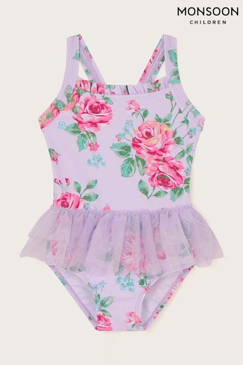 Monsoon Baby Purple Rose Mesh Swimsuit (581392) | £18 - £20