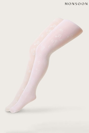 Monsoon Floral Print White Tights 2 Pack (581397) | £17 - £18