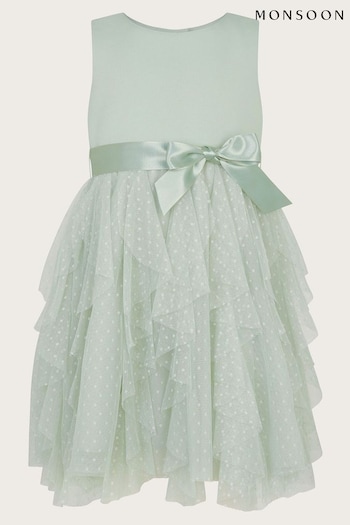 Monsoon Green Baby Millie Ruffle Dress (581482) | £42 - £47