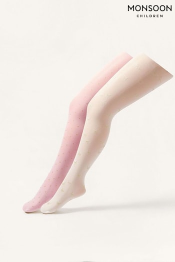 Monsoon Pink Glittery Print Tights 2 Pack (581618) | £16 - £17