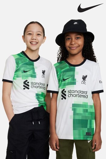 Nike White/Green Liverpool FC 2023/24 Stadium Away Junior Shirt (581649) | £60