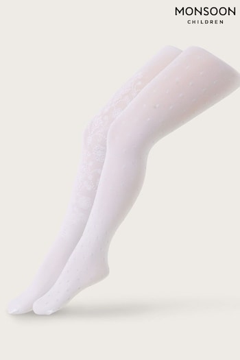 Monsoon White Baroque And Spot Tights 2 Pack (581666) | £16 - £17