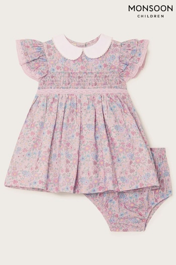 Monsoon Purple Newborn Ditsy Collar Dress and Briefs Set (581675) | £30