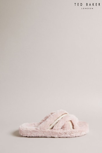 Ted Baker Pink Topply Faux Fur Cross Over Slippers (581700) | £45