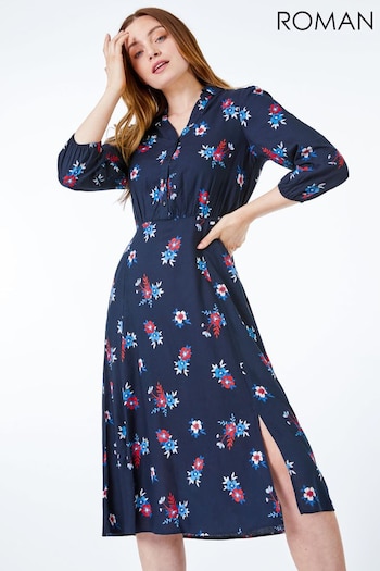 Roman Blue Floral Print Shirt Dress (581810) | £42