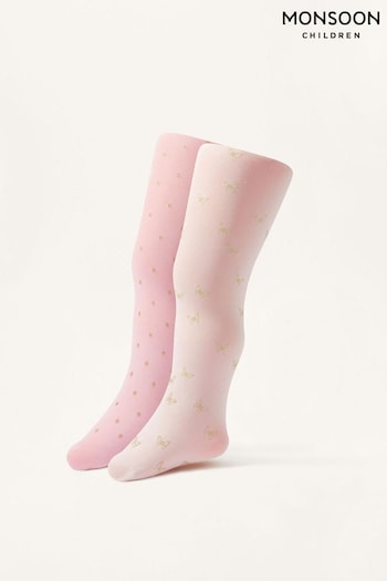 Monsoon Baby Glittery Print Tights 2 Pack (581817) | £13