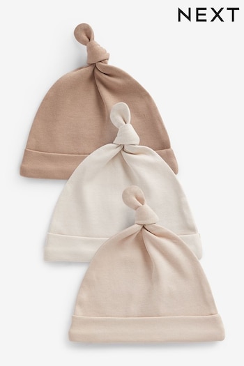 Neutral 3 Pack Tie Top Baby Hats performance (0-12mths) (582086) | £4