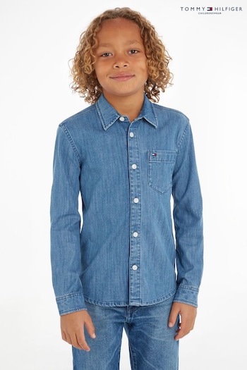 Tommy wit Hilfiger Boys Denim Blue Stretch Shirt (582576) | £50 - £60