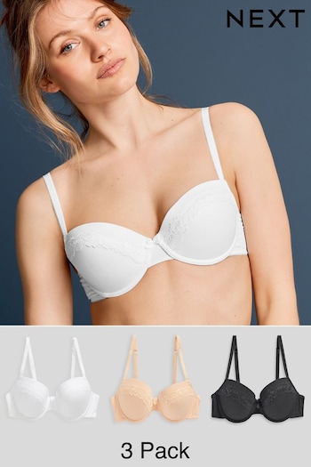 Black/White/Nude Push Up Pad Balcony Cotton Blend Bras 3 Pack (582600) | £28