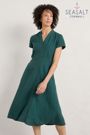 Seasalt Cornwall Green Carved Wood Linen Dress (582743) | £80
