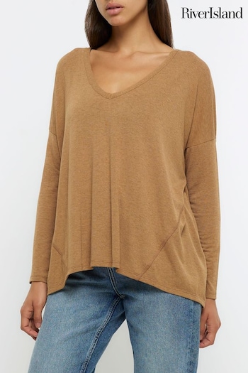 River Island Brown Batwing V-Neck Top (582774) | £20