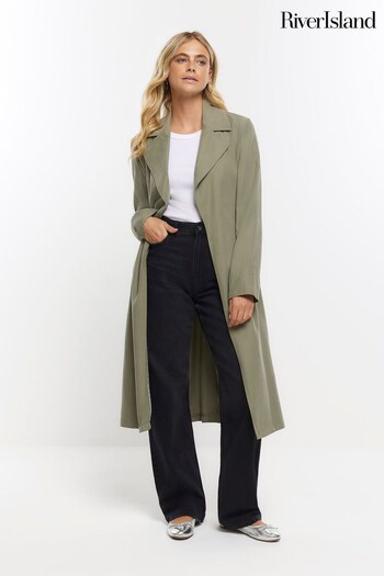 River Island Green Khaki Belted Trench Coat (582870) | £65