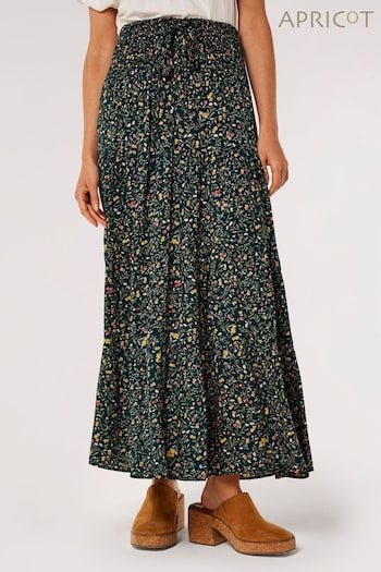 Apricot Green Multi Flower Forest Smock Waist Skirt (583077) | £35