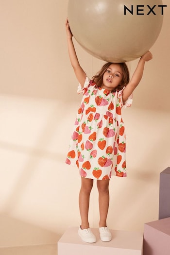 Cream Strawberry Print Short Sleeve Cotton Jersey Dress (3-16yrs) (583100) | £10 - £15