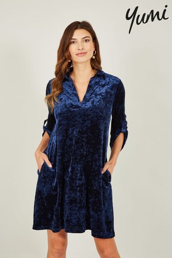 Yumi Blue Velvet Tunic Dress With 3/4 Sleeves (583241) | £50