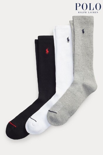 Polo Ralph Lauren Athletic Crew Black Socks 3 Pack (583372) | £30