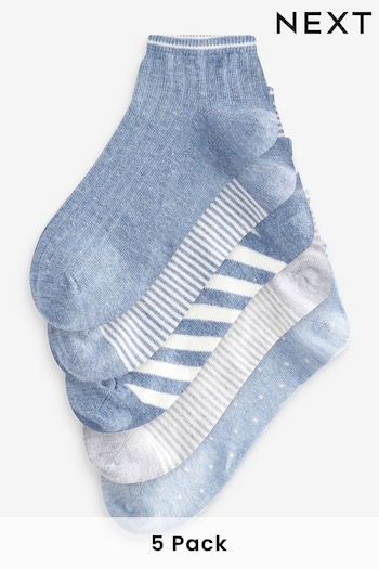Blue/White/Grey Stripe Trainer Socks 5 Pack (583472) | £10