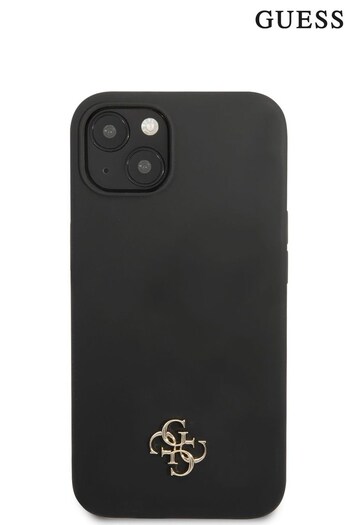 Guess iPhone 13 Liquid Silicone Black Case Metal 4G Logo (583538) | £40