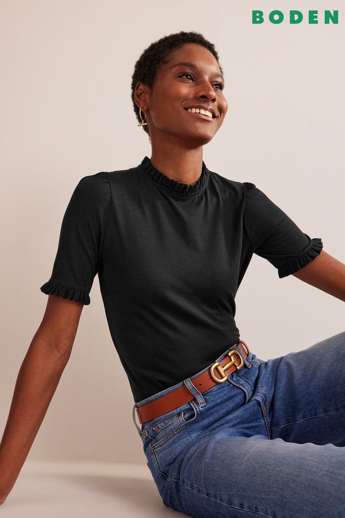 Frill roll hot sale neck top