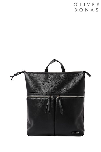 Oliver Bonas Large Anie Double Pocket Black Backpack (584509) | £56