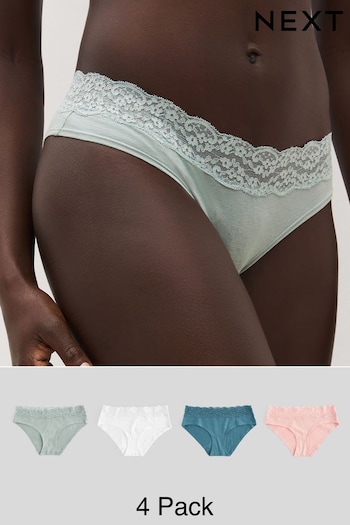 Green/Blush/White Short Cotton and Lace Knickers 4 Pack (584743) | £16