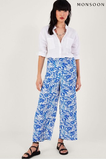 Monsoon Blue Florence Wide Leg Trousers in Sustainable Viscose (584785) | £55