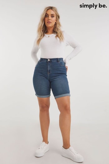Simply Be Blue Mid Vintage 24/7 Knee jeans Shorts (584933) | £22