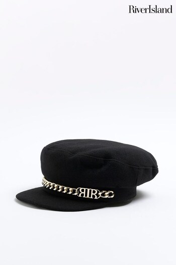 River Island Black Melton Chain Bakerboy Hat (584940) | £20