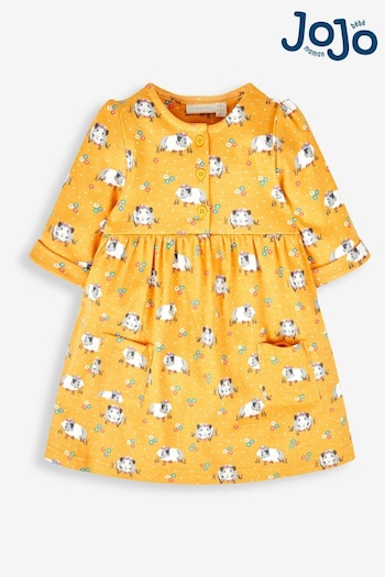 JoJo Maman Bébé Mustard Yellow Guinea Pig Girls' Button Front Dress (585019) | £16