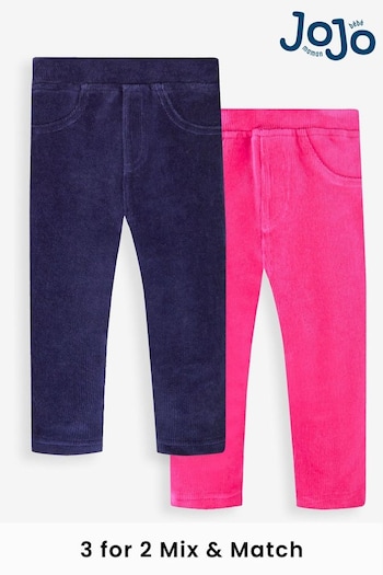 JoJo Maman Bébé Navy Blue & Fuchsia Pink Brown' 2-Pack Jersey Cord Jeggings (585062) | £22