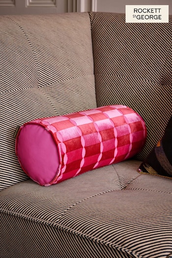 Rockett St 9-10 George Pink Deco Cut Velvet Bolster (585211) | £40