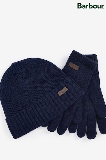 Barbour® Navy Carlton Beanie Hat and Gloves Gift Set (585340) | £55