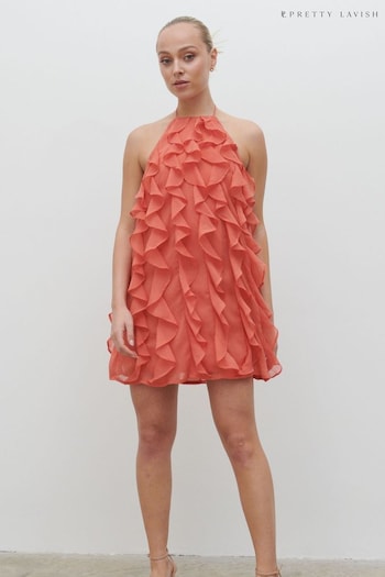 Pretty Lavish Dusky Rose Kelsey Halter Ruffle Mini Dress (585415) | £68