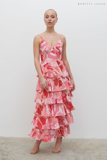 Pretty Lavish Pink Floral Ruffled Tiered Lissy Midaxi Dress (585454) | £72
