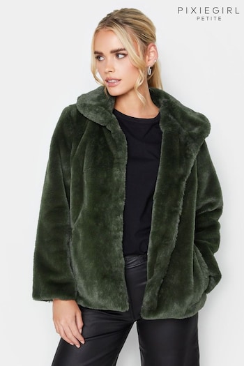 PixieGirl Petite Green Plush Faux Fur Coat (585537) | £80